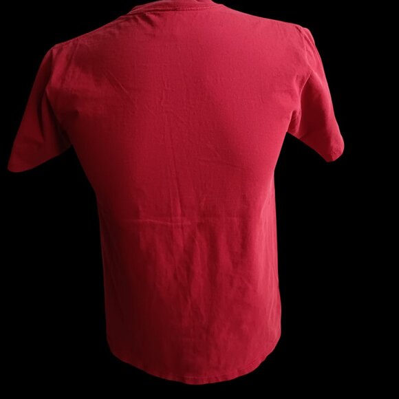 MEDIUM Vintage 1980s Mens Tee OPTMIST FOOTBALL GRAPHIC RED JERZEES USA T-SHIRT - Picture 5 of 5